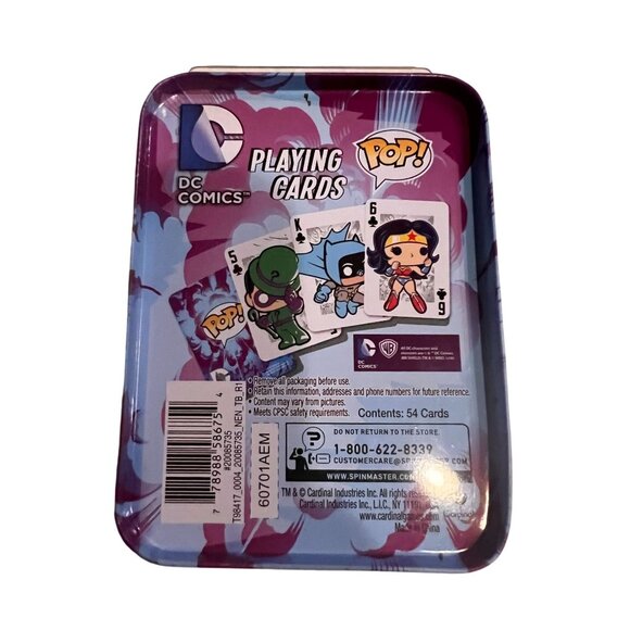 DC Comics Pop! Playing Cards Tin Box - Superman Batman Wonder Woman 54 cards NEW - Picture 2 of 2
